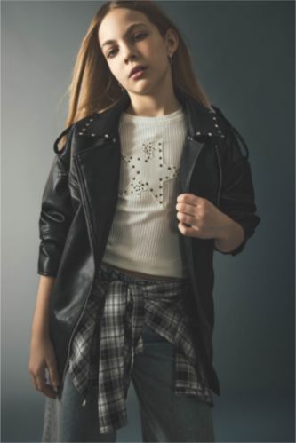 Девочки и подростки Черный Куртка из искусственной кожи для девочек