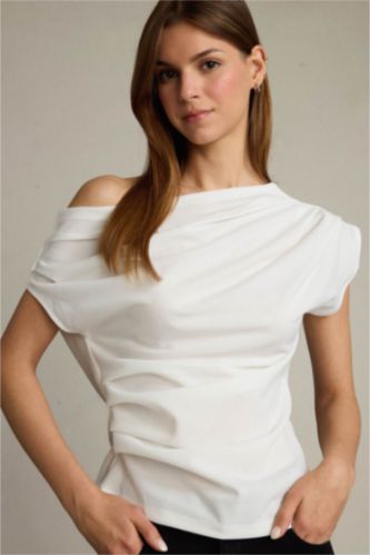 Fitted Basic Düz Tek Omuzlu Bluz