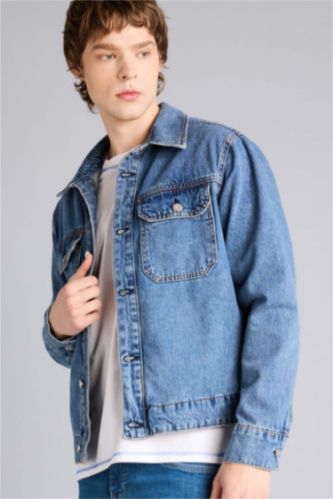 MAN Blue Regular Fit Cotton Jacket