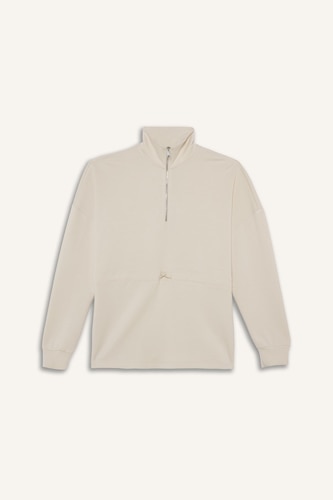 Long Fit Stand Collar Modal Sports Sweatshirt