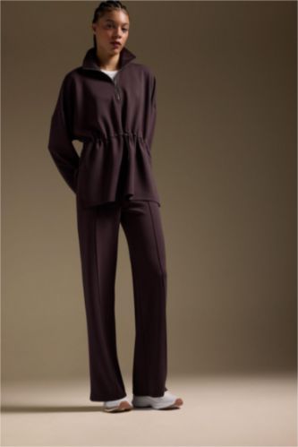 حريمي بني بنطلون منسوج قصة مستقيمة برجل واسع