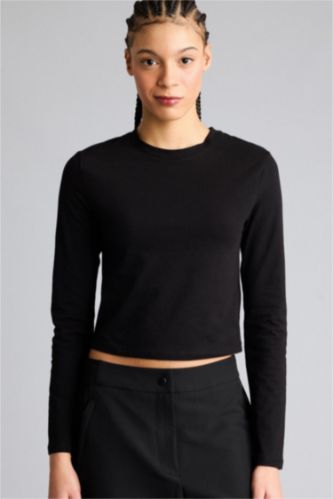 Slım Fıt Dar Kesim Bisiklet Yaka Sporcu Uzun Kollu Tişört