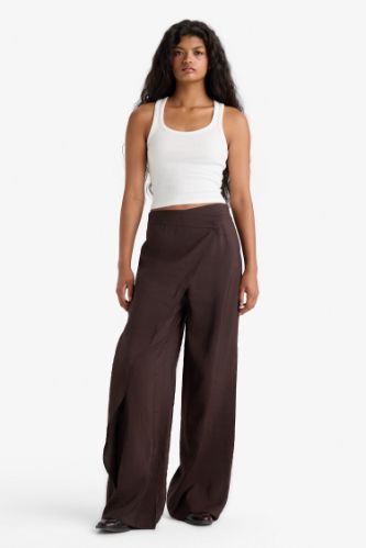 Wide Leg Süs Cepli Normal Bel Düz Paça Modal Pantolon