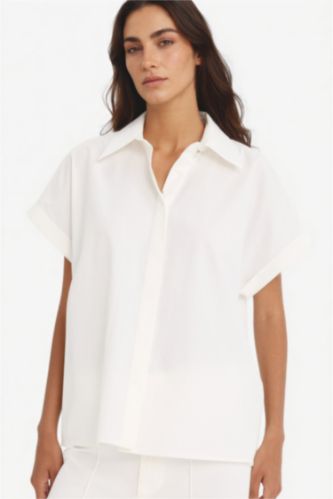 Kadın Beyaz %100 Pamuk Regular Fıt Poplin Gömlek