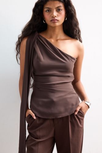 Regular Fit Chiffon One Shoulder Blouse