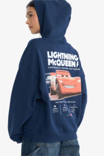 Cars Oversize Geniş Kalıp Kapüşonlu Sırt Baskılı Sweatshirt