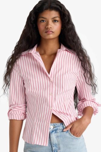 Slim Fit Shirt Collar Poplin Striped Long Sleeve Shirt