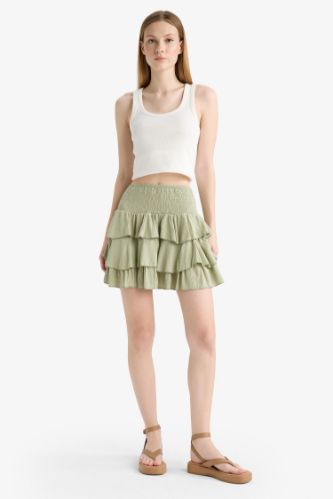 Coool Normal Bel Krinkıl Volanlı Viskon Mini Etek