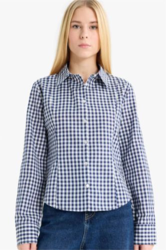 Coool Fitted Kareli Poplin Uzun Kollu Gömlek