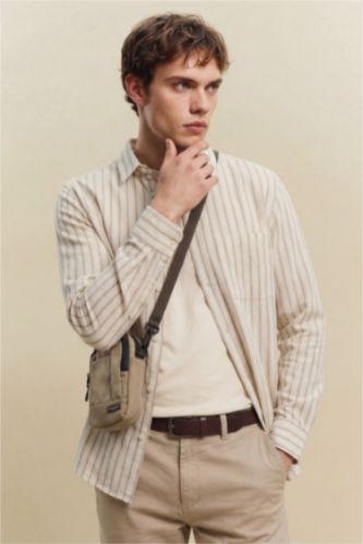 Мужчины Бежевый Linen Blend Shirt