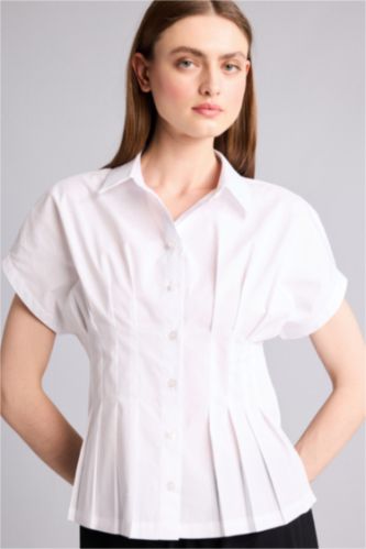 Women White Slim Fit Poplin Short Sleeve Shirt