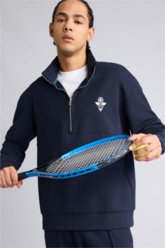 Erkek Lacivert Boxy Fıt Dik Yaka Sporcu Sweatshirt