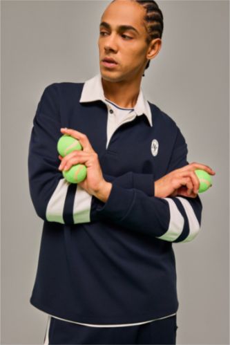 Man NAVY Boxy Fit Polo Collar Sports Sweatshirt