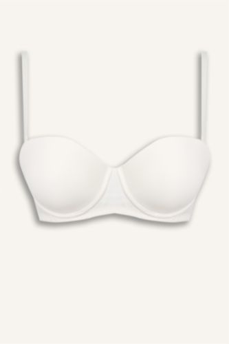 Kadın Ekru Micro Kaplı Yarım Dolgulu Balenli Straplez Sütyen