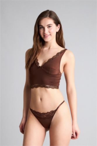 WOMAN Brown Lace Satin Slip Panty