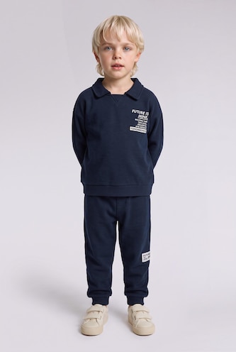 Baby Boys NAVY 2 piece Regular Fit Shirt Collar Slogan Set