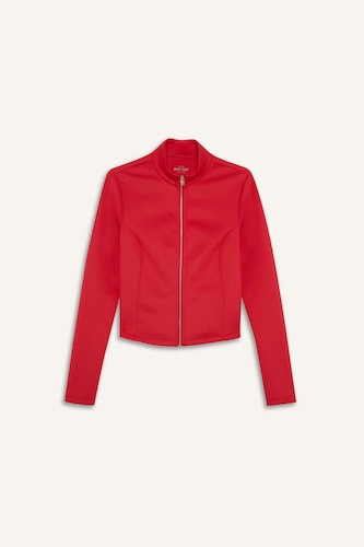 Standard Fit High Neck Scuba Fabric Zip Up Sweatshirt