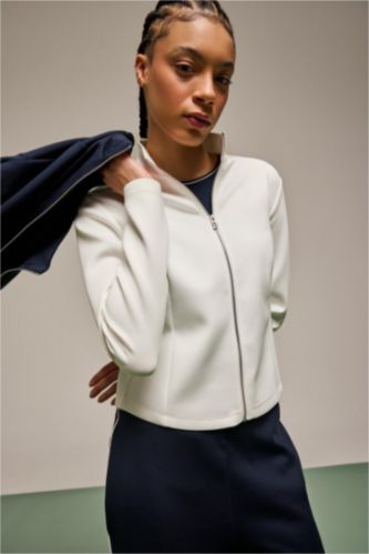 WOMAN White Standard Fit High Neck Scuba Fabric Cardigan