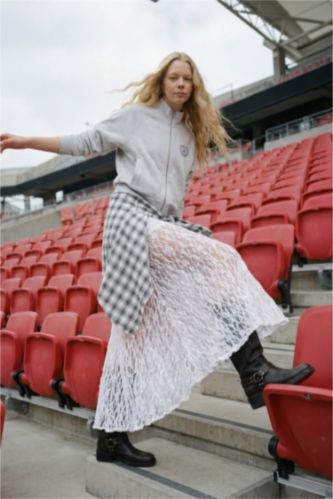 Woman White A Line High Waist Lace Maxi Skirt