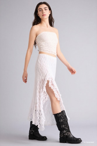 A Line High Waist Lace Maxi Skirt