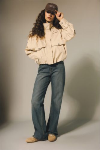 نساء أزرق سروال جينز وايد ليج