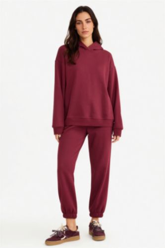 Woman Bordeaux Basic Thick Jogger Sweatpants