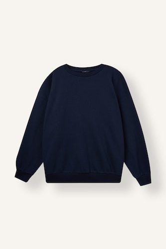 Kadın Lacivert Oversıze Basıc Kalın Basic Sweatshirt