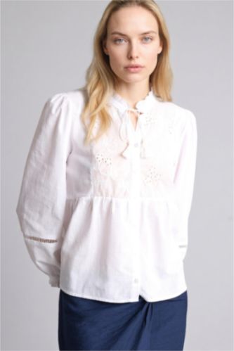 Kadın Beyaz Relaxed Fit Uzun kollu Pamuklu Gömlek