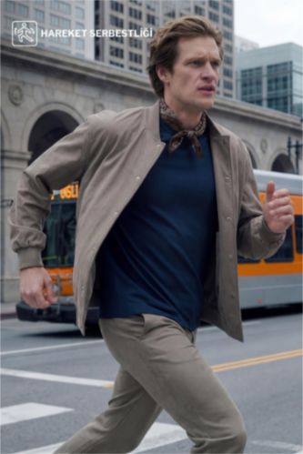 Erkek Meşe Yeşili Esnek Slim Fıt Kolej Yaka Mont