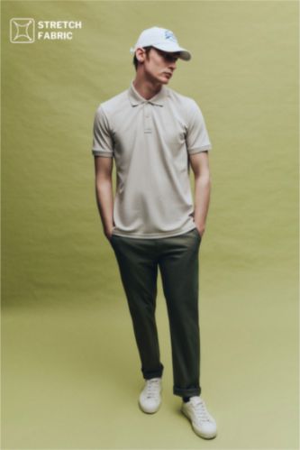 Man Khaki 100% Cotton Trousers