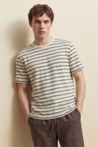 Erkek Ekru %100 Pamuk Tişört