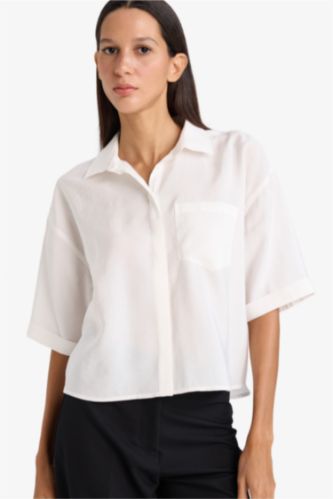 Женщины Белый Рубашка с коротким рукавом Loose Fit из модала для женщин