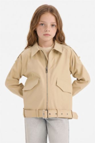 بنات اللون الرملي معطف ترانش كوت بناتي بياخة قميص