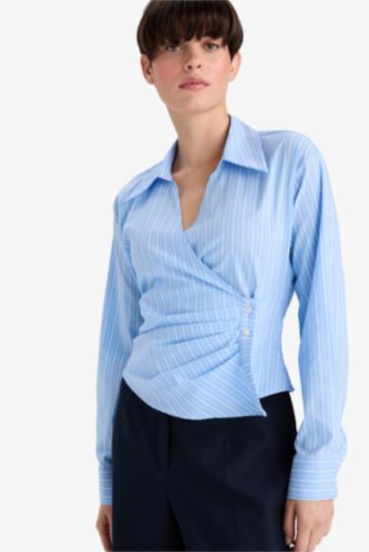 Regular Fit V-Neck Striped Long Sleeve Shirt