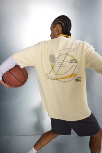 Мужчины Светло-желтый Футболка NBA Los Angeles Lakers Relax Fit с круглым вырезом и коротким рукавом