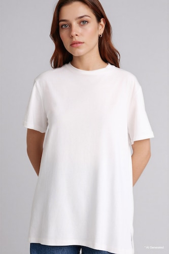 Women Ecru Regular Fit Crew Neck Short Sleeve T-Shirt