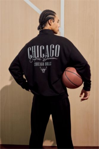 NBA Chicago Bulls Oversize Geniş Kalıp Dik Yaka Fermuarlı Sweatshirt