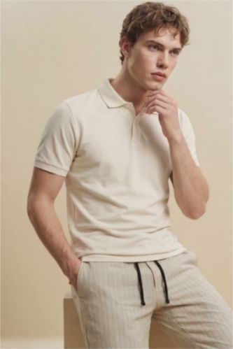 MAN Ecru Slim Fit Short Sleeve Polo T-Shirt