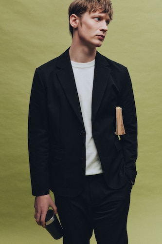 HOMME Noir Blazer en tissu froissé Coupe moderne