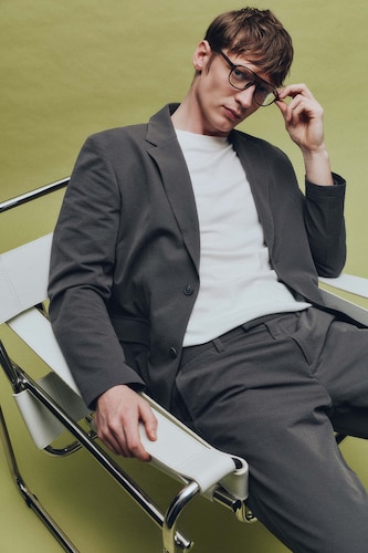 Erkek Gri Modern Fıt Krinkıl Blazer Ceket
