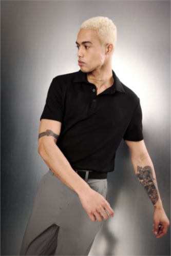 MAN Black Standard Fit Modal Sports Polo T-Shirt