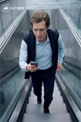 Ерлер Ашық Көк Slim Fit поло жағалы ұзын жеңді негізгі basic жейде