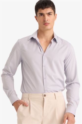 Slim Fit поло жағалы ұзын жеңді негізгі basic жейде