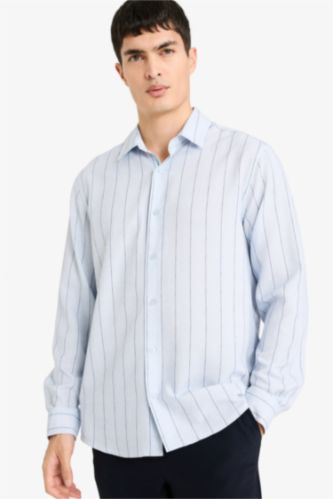 MAN Light Blue Regular Fit Polo Neck Crinkle Long Sleeve Shirt