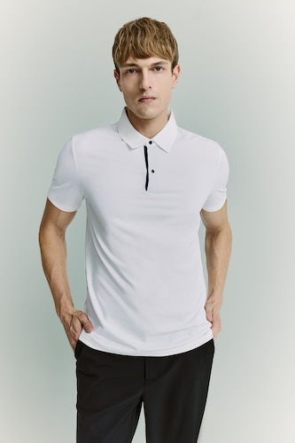Men White Polo Collar Short Sleeve Polo T-Shirt
