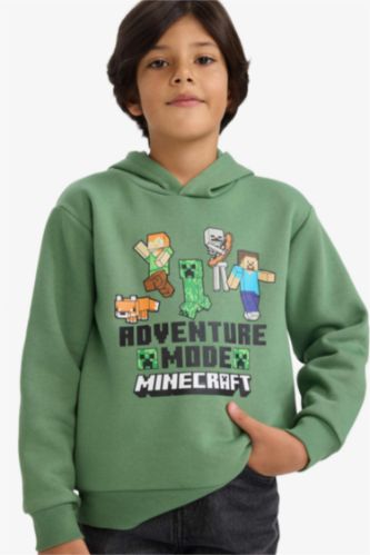 Erkek Çocuk Minecraft Kapüşonlu İçi Yumuşak Tüylü Sweatshirt