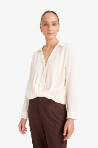 Regular Fit Shirt Collar Long Sleeve Blouse