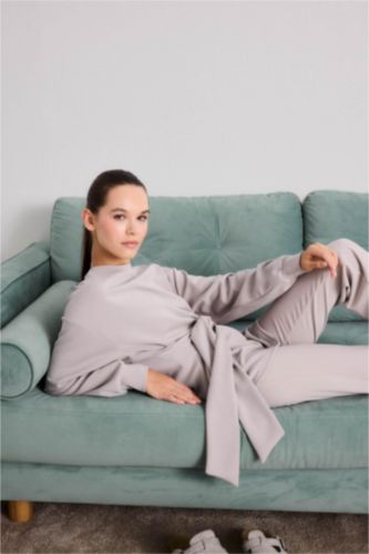 Modal Kuşaklı Sweatshirt-Fall in Love Loungewear