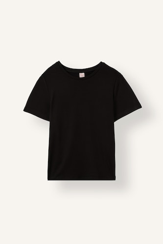Kadın Siyah Esnek Kumaş Kısa Kollu Basic Tişört