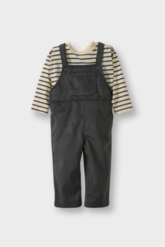 Erkek Bebek 2'li Takım Çizgili Uzun Kollu Tişört Fitilli Kadife Salopet